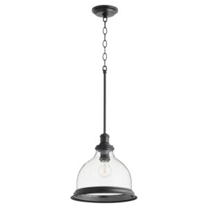 Ring Lighting Series 1-Light Pendant in Textured Black w with Clear/Seeded