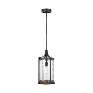 Angelo 1-Light Pendant in Distressed Weathered Oak with Slate Grey Metal