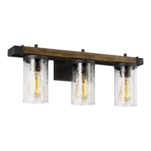 Angelo 3-Light Bathroom Vanity Light in Distressed Weathered Oak with Slate Grey Metal