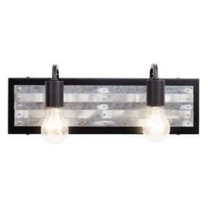 Abbey Rose 2-Light Bathroom Vanity Light in Black with Galvanized