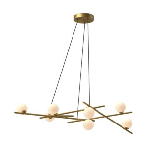 Amara LED Chandelier in Brushed Gold with Glossy Opal Glass