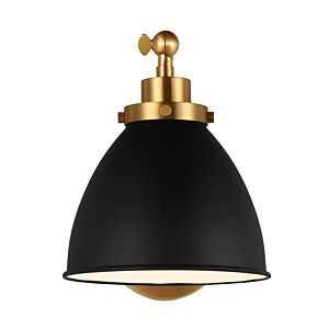 Wellfleet 1-Light Wall Sconce in Midnight Black with Burnished Brass