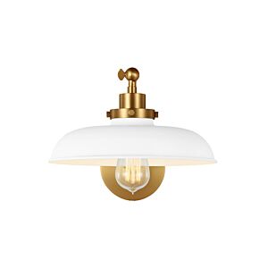 Wellfleet 1-Light Wall Sconce in Matte White with Burnished Brass