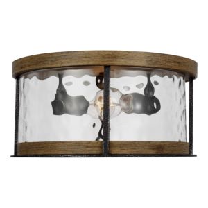 Feiss Angelo 2 Light Ceiling Light in Distressed Weathered Oak And Slate Grey Metal