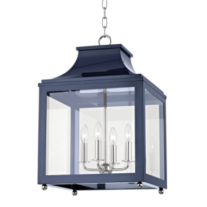 Mitzi Leigh 4 Light 25 Inch Pendant Light in Polished Nickel and Navy