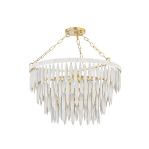 Tiffany 4-Light Chandelier in Aged Brass with Textured Cream