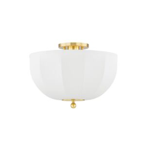 Meshelle 1-Light Flush Mount Ceiling Light in Aged Brass