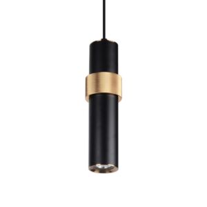 Cicada 1-Light Pendant in Black With Knurled Brass Accent