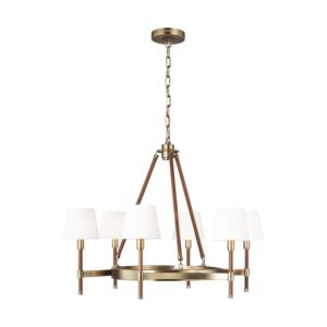 Visual Comfort Studio Katie 6-Light Chandelier in Time Worn Brass And Saddle Leather by Ralph Lauren