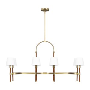 Visual Comfort Studio Katie 8-Light Kitchen Island Light in Time Worn Brass And Saddle Leather by Ralph Lauren