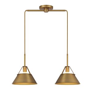 2-Light Linear Chandelier in Natural Brass