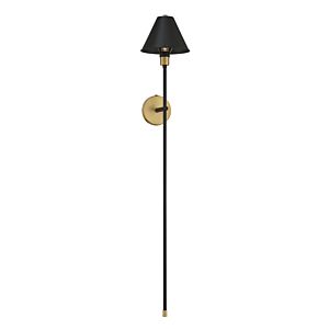 Meridian 1 Light Wall Sconce in Black with Natural Brass Accents