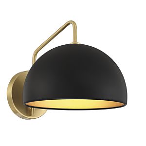 1-Light Wall Sconce in Matte Black with Natural Brass