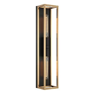 Shadowbox 2-Light LED Wall Sconce in Black with Aged Gold Brass