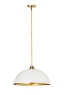 Z-Lite Landry 1-Light Pendant Light In Matte White With Rubbed Brass