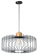 Bjorn 1-Light Pendant in Black with Natural Wood