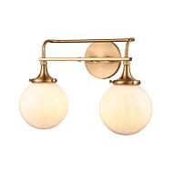 Beverly Hills 2-Light Bathroom Vanity Light in Satin Brass