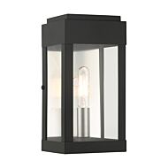 York 1-Light Outdoor Wall Lantern in Black w with Brushed Nickels w/ Brushed Nickel Stainless Steel