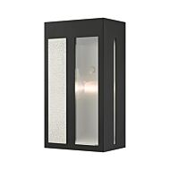 Lafayette 1-Light Outdoor Wall Lantern in Black w with Hammered Brushed Nickel Panels