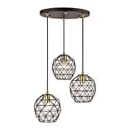 Geometrix 3-Light Pendant in Bronze w with Antique Brasss