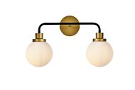 Hanson 2-Light Bathroom Vanity Light in Black and Brass