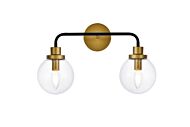 Hanson 2-Light Bathroom Vanity Light in Black and Brass