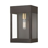 Barrett 1-Light Outdoor Wall Lantern in Bronze w with Antique Brass Candle