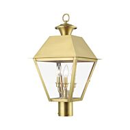 Wentworth 3-Light Outdoor Post Top Lantern in Natural Brass