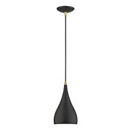 Amador 1-Light Mini Pendant in Textured Black w with Antique Brass