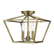 Devone 3-Light Semi-Flush Mount in Antique Brass