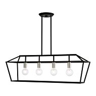 Devone 4-Light Linear Chandelier in Black w with Brushed Nickel