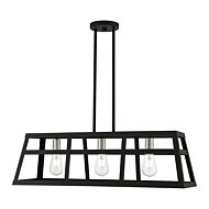 Schofield 3-Light Linear Chandelier in Black w with Brushed Nickel