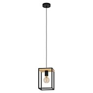Libertad 1-Light Pendant in Structured Black & Natural Wood