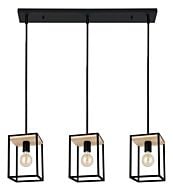 Libertad 3-Light Linear Pendant in Structured Black & Natural Wood