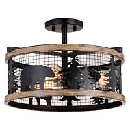 Kodiak 3-Light Semi-Flush Mount in Black and Burnished Teak