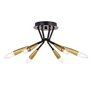 Ellis 6-Light Semi-Flush Mount in Matte Black and Satin Brass