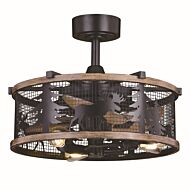 Kodiak 3-Light 21" Fandelier in Black and Burnished Teak