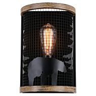 Kodiak 1-Light Wall Sconce in Black and Burnished Teak