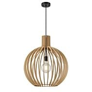 DVI Nahanni Park 1-Light Pendant in Black with Natural Wood Shade