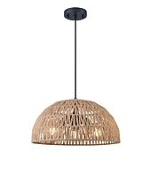 DVI Lac Du Bonnet 3-Light Pendant in Black with Tan Yarn Shade