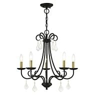 Daphne 5-Light Chandelier in Black with Antique Brass