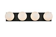 Jaylin 4-Light Bathroom Vanity Light Sconce in Black and frosted white