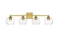 Foster 4-Light Bathroom Vanity Light Sconce in Brass and Clear