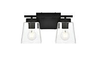 Merrick 2-Light Bathroom Vanity Light Sconce in Black and Clear