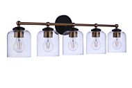 Coppa 5-Light Bathroom Vanity Light in Flat Black with Satin Brass