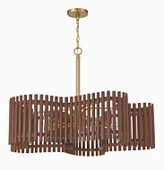 Freeform 5-Light Chandelier in Satin Brass with Walnut