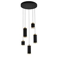 Cuff 5-Light LED Pendant in Black with Gold