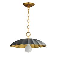 Primrose 1-Light Pendant in Dark Grey with Gold Leaf