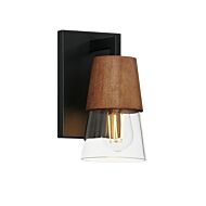 Carpenter 1-Light Bathroom Vanity Light in Walnut with Black