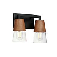 Carpenter 2-Light Bathroom Vanity Light in Walnut with Black